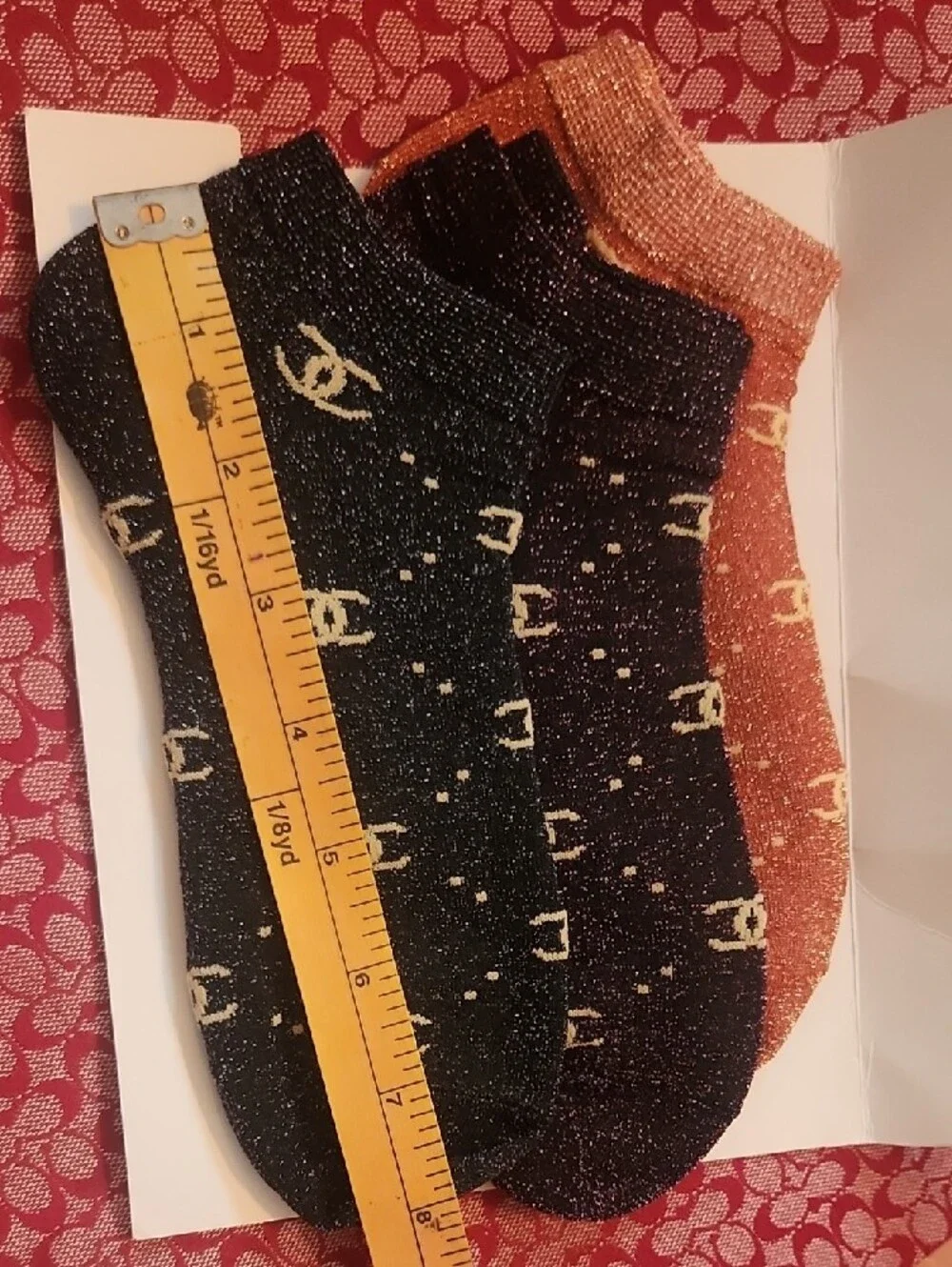 CHANEL Black & Rust Logo Knit Socks